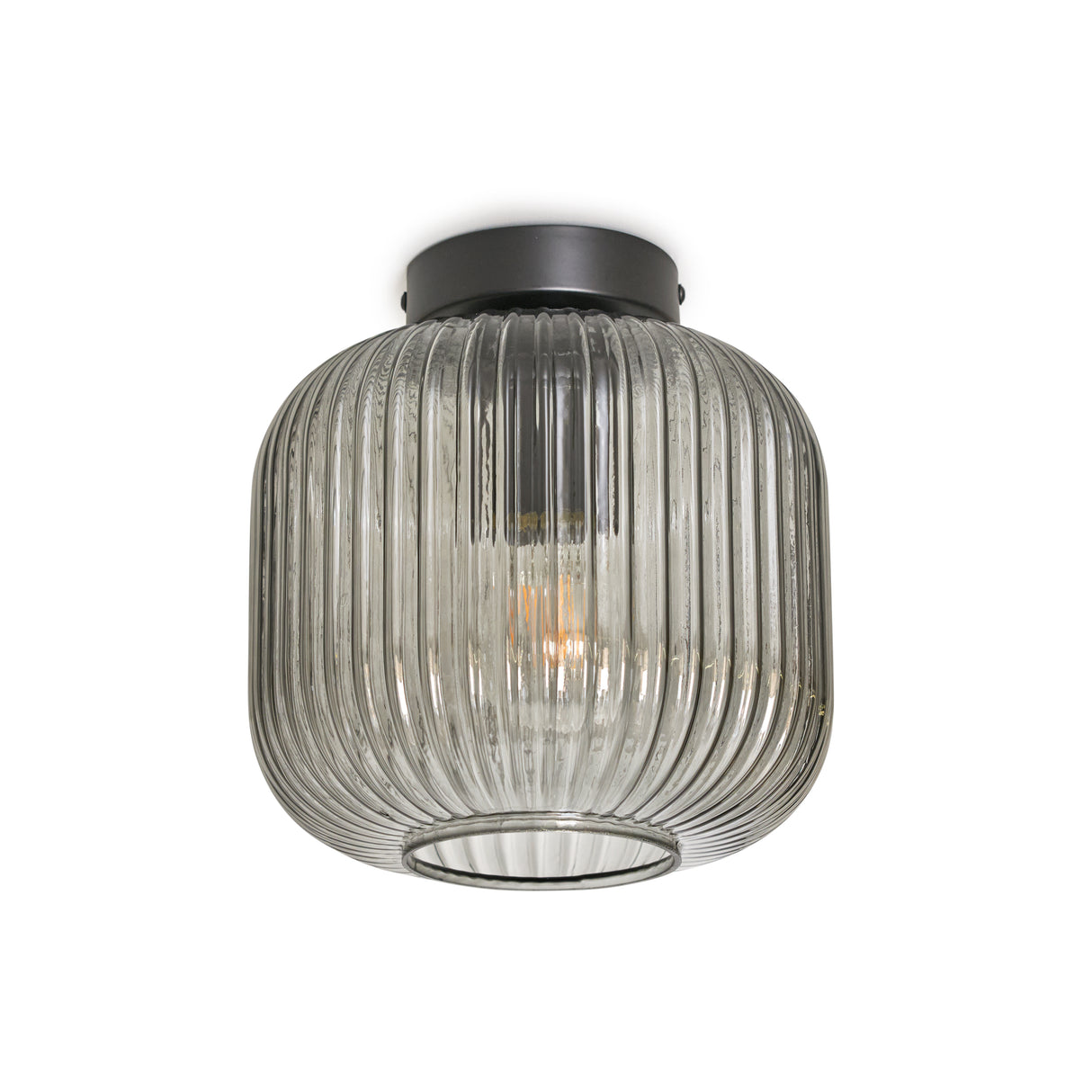 Rund loftlampe i ravfarvet glas - messing