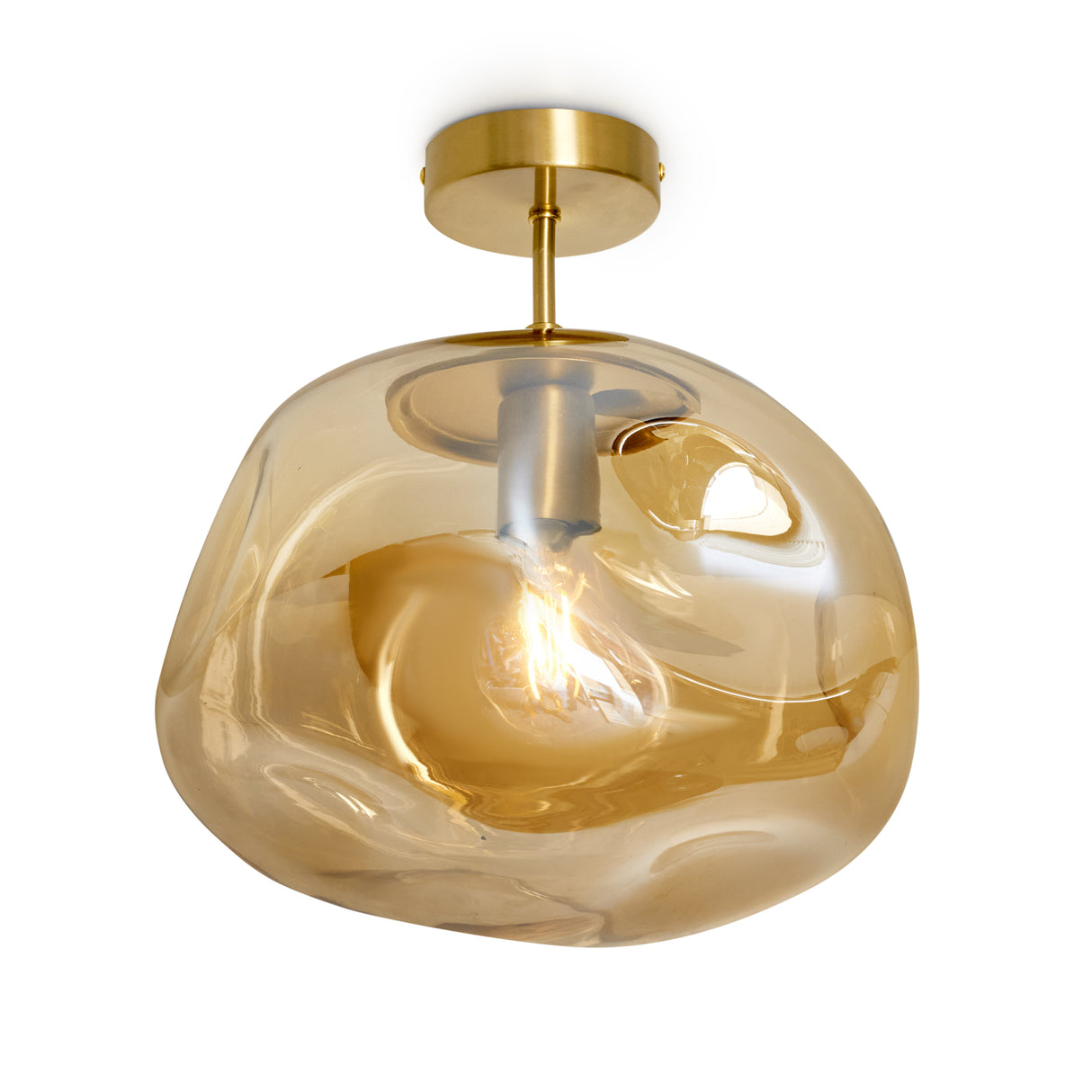 Glazen Plafondlamp Goud met Amberglas – Marly