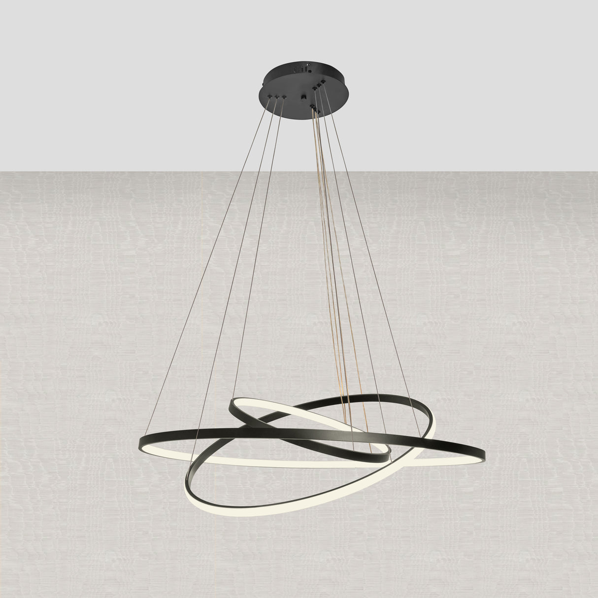 Design Hængelampe Sort - LED 3 farver - Tre ringe - Justerbar i højden - Spisestue - Stue