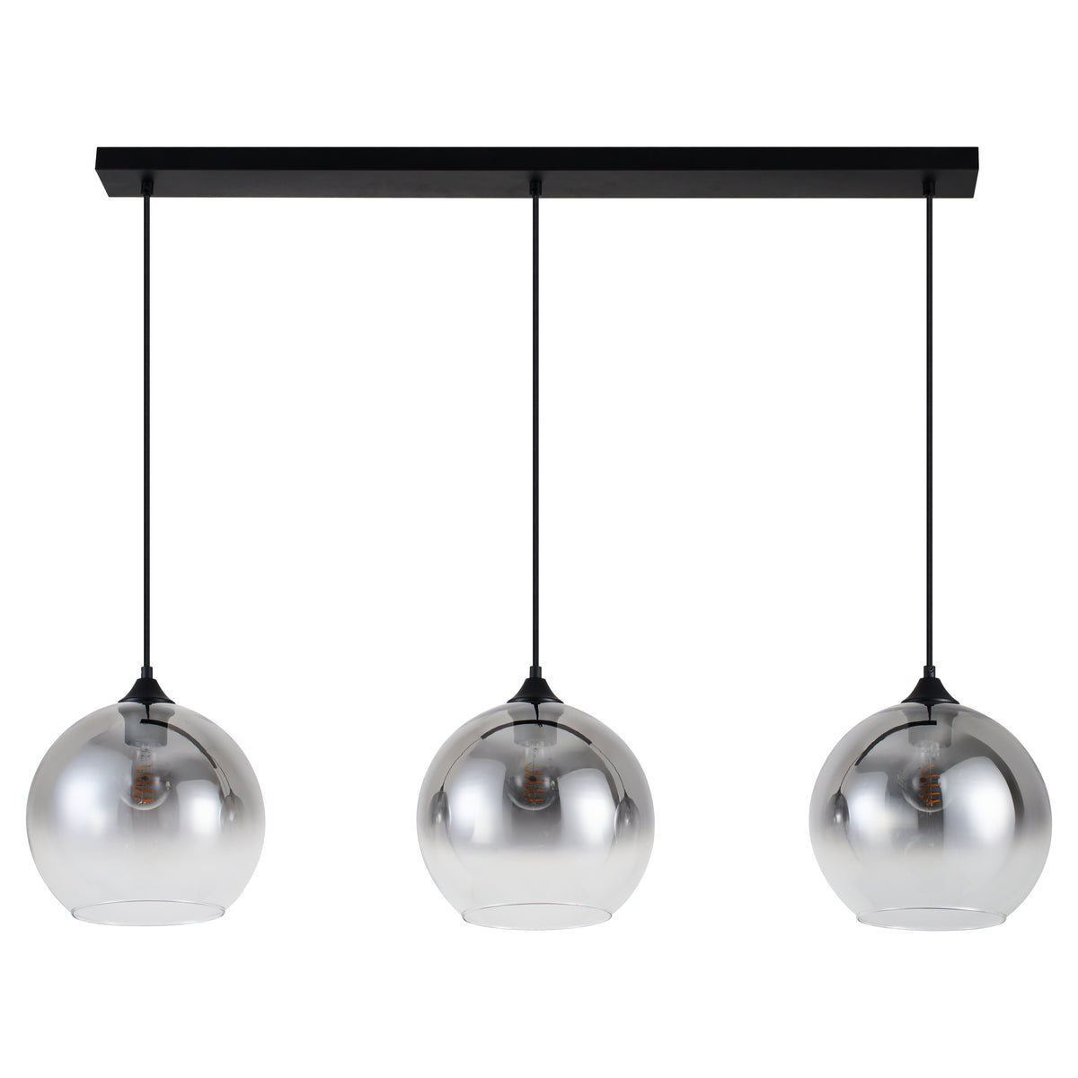 Sort pendellampe med falmet glas – 3 aflang lyskilder | Monari
