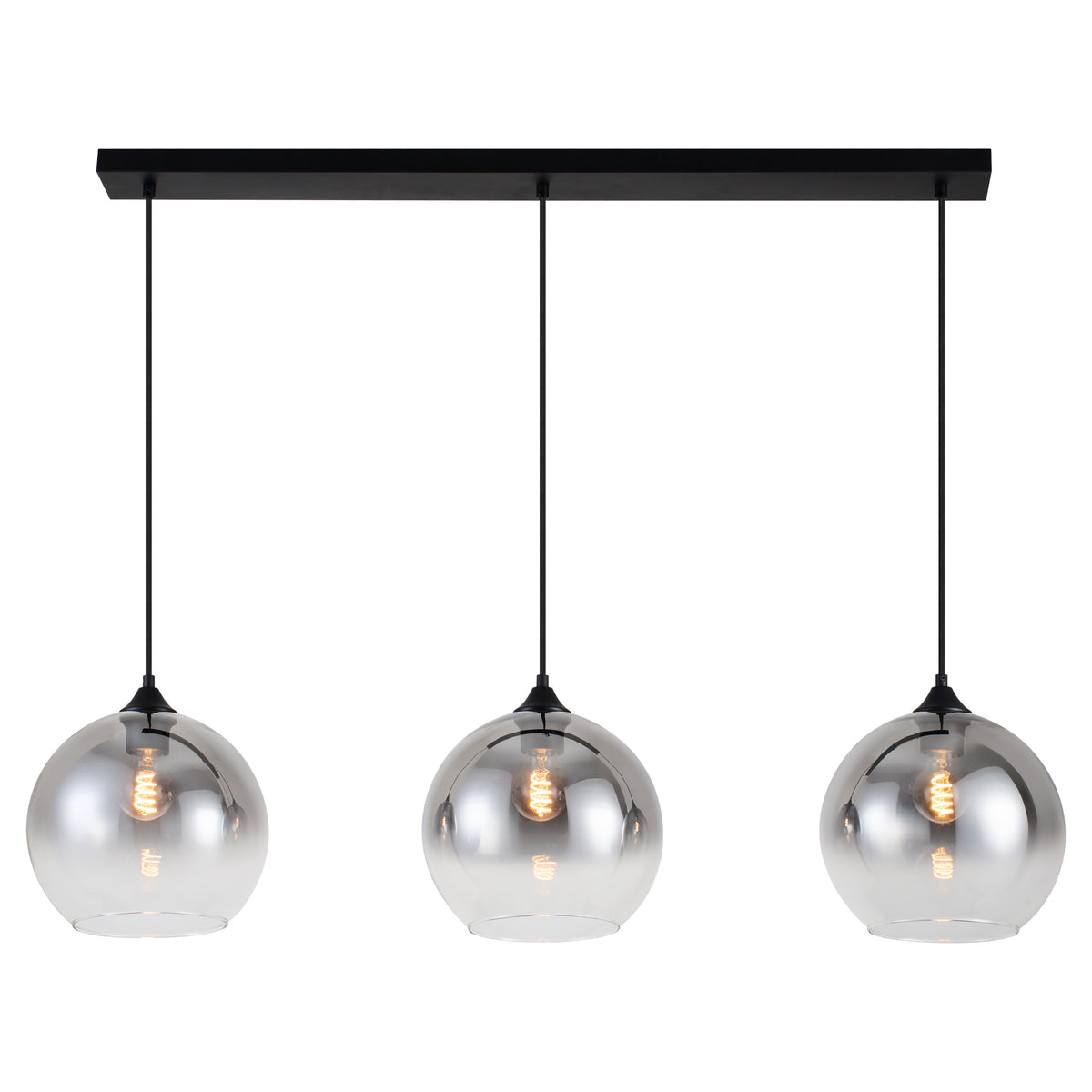 Sort pendellampe med falmet glas – 3 aflang lyskilder | Monari