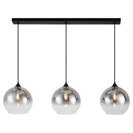 Sort pendellampe med falmet glas – 3 aflang lyskilder | Monari