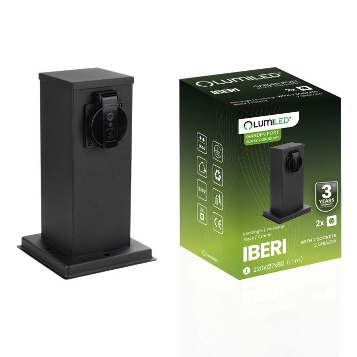 Udendørsstolpe med stikkontakt – Stående – 230V – 22 cm – 2x jordet udendørs stikkontakt