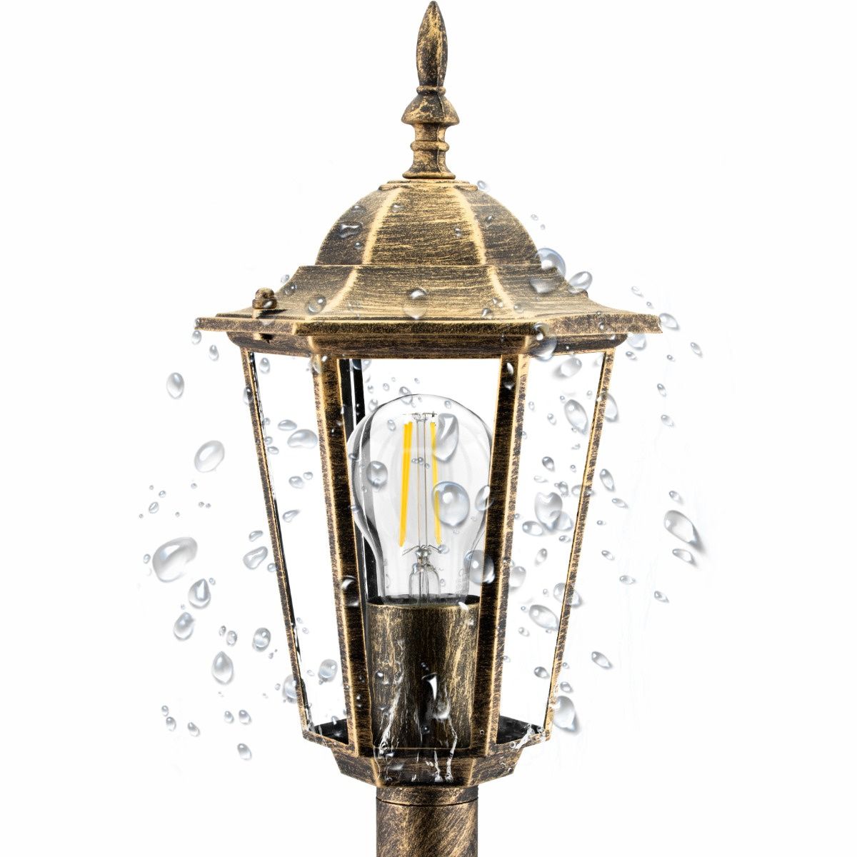 Havelampe – Lav udendørs lanterne på stang – 1 m høj – E27 – Patina