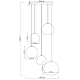 Marie pendellampe - Sort med falmet glas - 5 lyspunkter - Rund