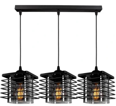 zwarte hanglamp industrieel met draad en glaskappen