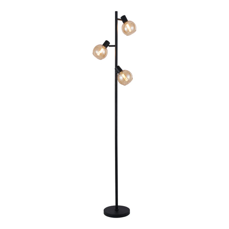 Gulvlampe Fleur - Sort med røgfarvet glas - 3 lys