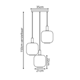 Pendellampe sort med messing og røgfarvet glas – 3 lyskilder - Aura Trio