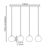 Pendellampe sort med røgfarvet glas – 4 aflang lyskilder | Xavi