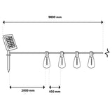 Solcelledrevet havelyskæde – 30x LED – 9,8 m – 2700K varm hvid – med fjernbetjening