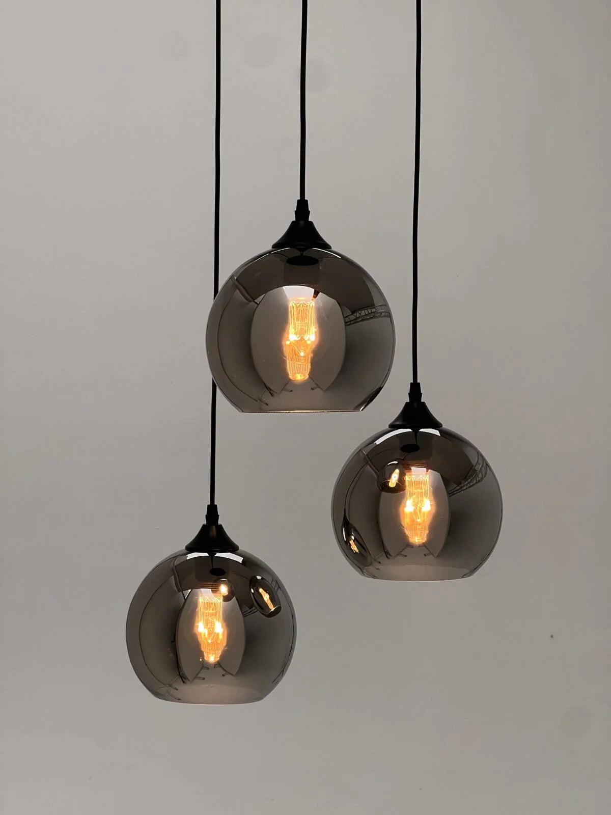 rookglas hanglamp 3-lichts zwart voor woonkamer eetkamer