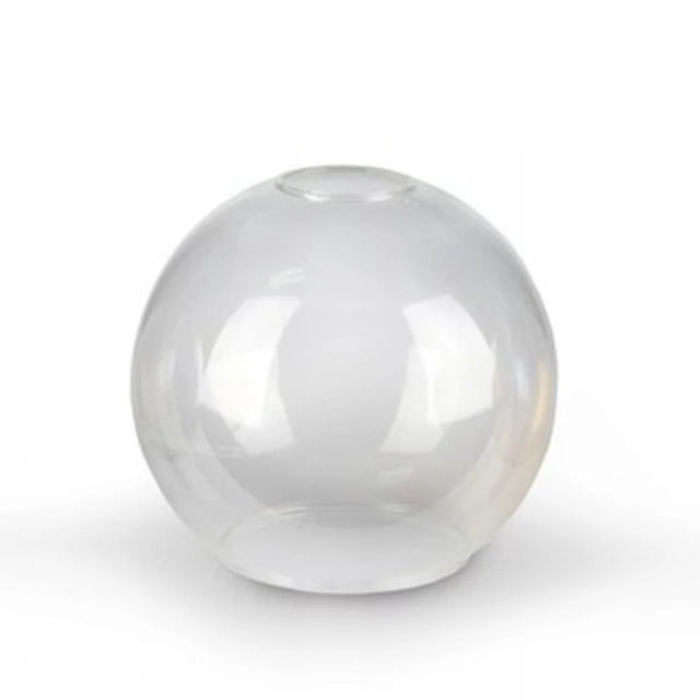 Zwarte ronde hanglamp met glazen bol en stalen cirkels