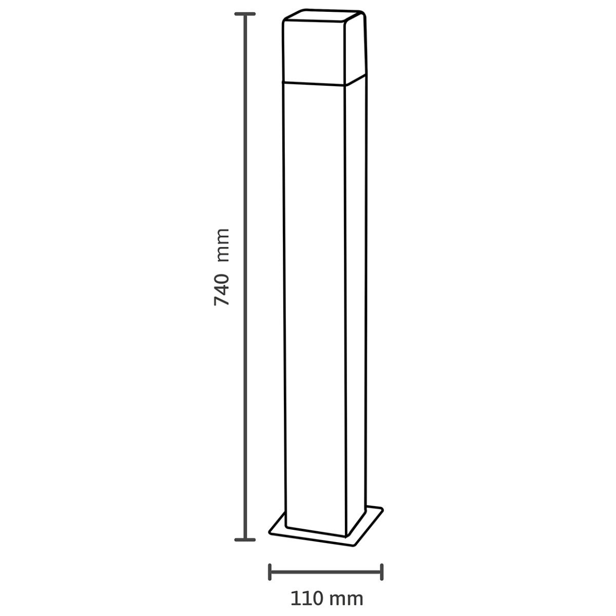 Udendørs havelampe – Firkantet stående stang 74 cm – Sort – E27-fatning