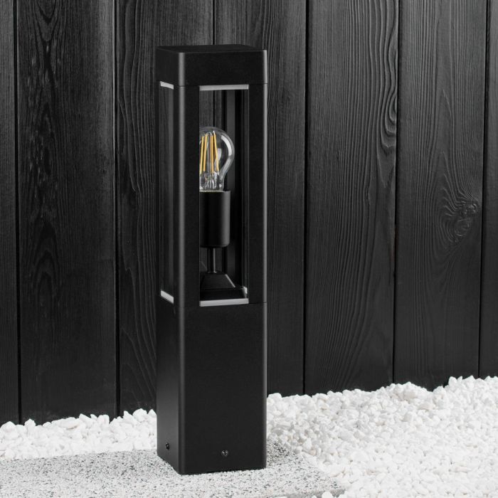 Udendørslampe til havestang - sort aluminium og glas - 50cm - E27-fatning - stående havebelysning