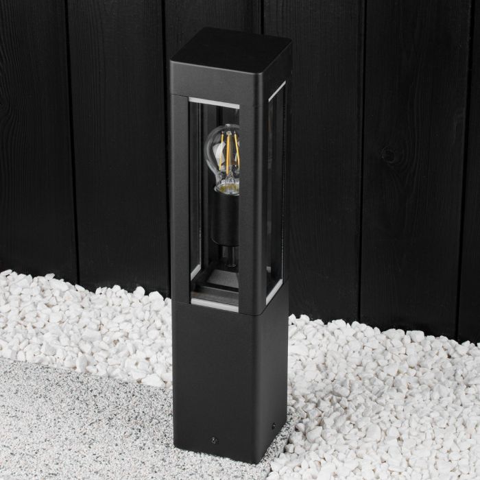 Udendørslampe til havestang - sort aluminium og glas - 50cm - E27-fatning - stående havebelysning