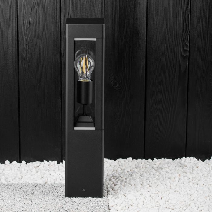 Udendørslampe til havestang - sort aluminium og glas - 50cm - E27-fatning - stående havebelysning