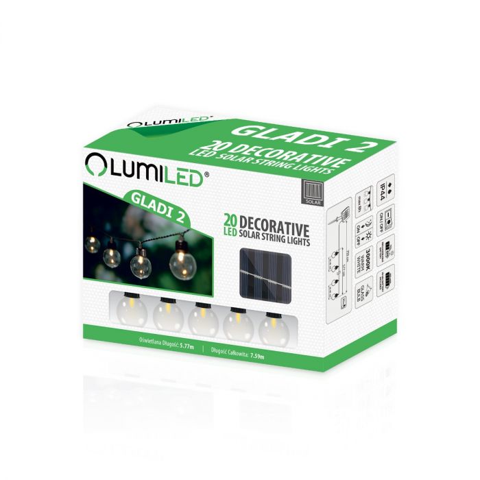 Solcelledrevet LED-kuglekæde 7,5 m – varmt hvidt lys (3000K) | Solcelledrevet havebelysning