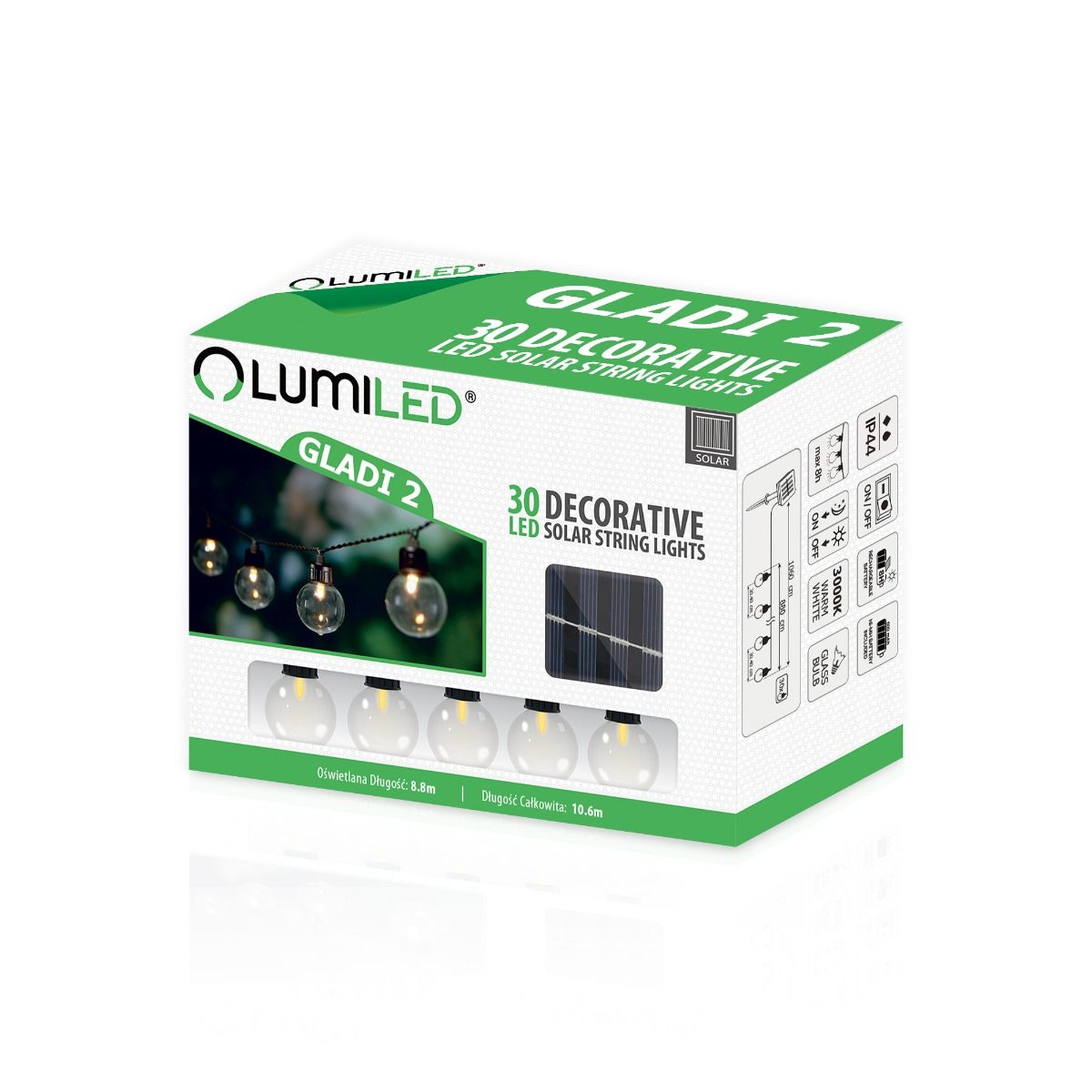 Havegirlande – 30x LED-kugler – 10,6m – Varm hvid 3000K – Vejrbestandig og dekorativ