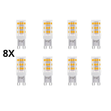 Sæt med 8 G9 LED-pærer – 3-trins, 3W, 250 lm, varm hvid 2700K