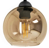 amber hanglamp met 6 glazen bollen voor eetkamer of hal