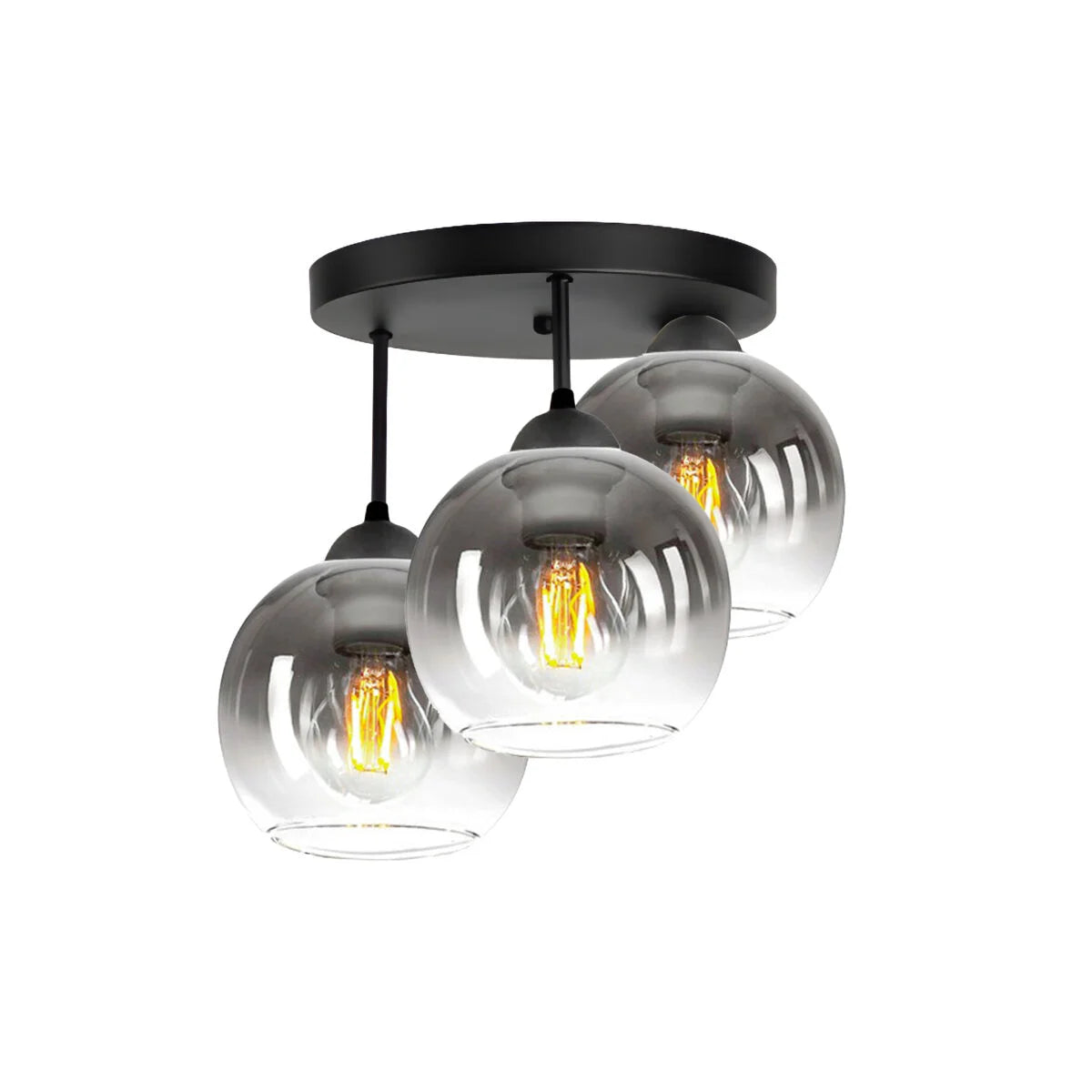 Plafondlamp industrieel met glazen fade bolkappen