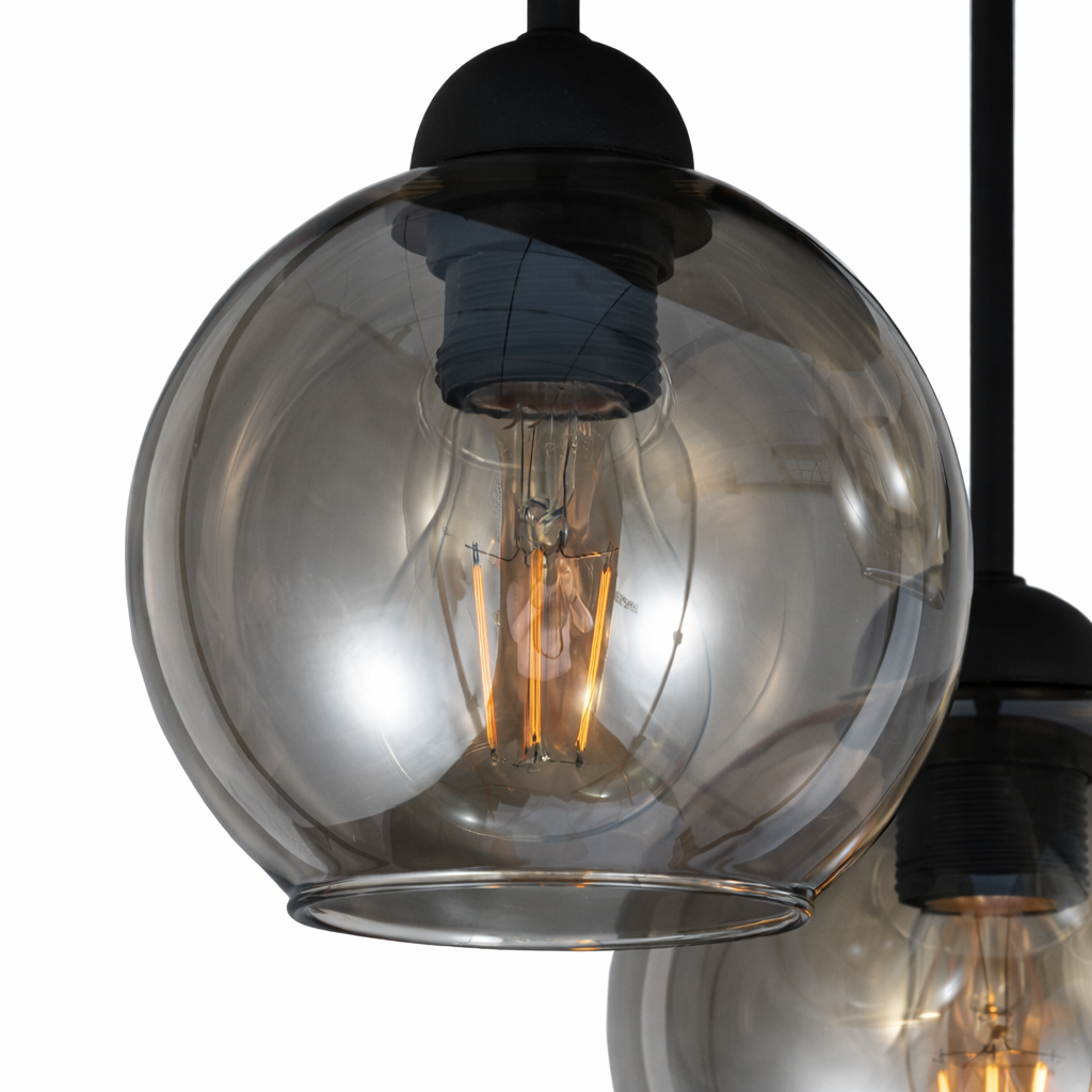Loftlampe industriel 3-lamper røgkugle sort stue 