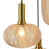 Pendellampe Sort med Messing og Ravfarvet Glas – 3 Lyskilder - Liva