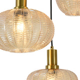 Pendellampe Sort med Messing og Ravfarvet Glas – 3 Lyskilder - Liva