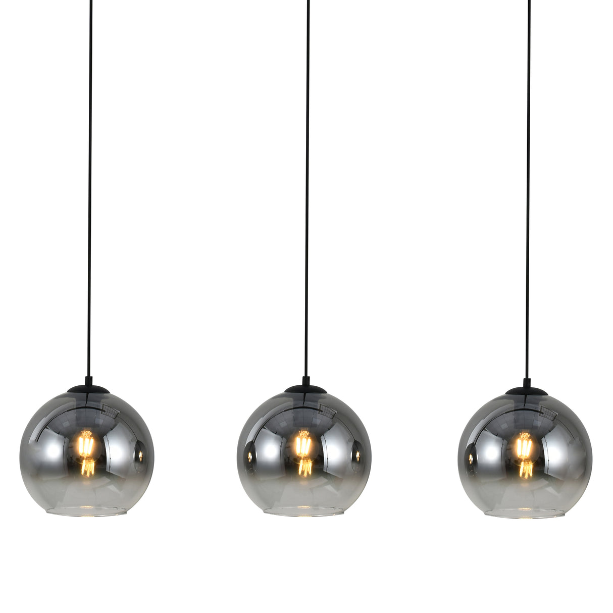 Sort pendellampe med falmet glas – 3 aflang lyskilder | Monari