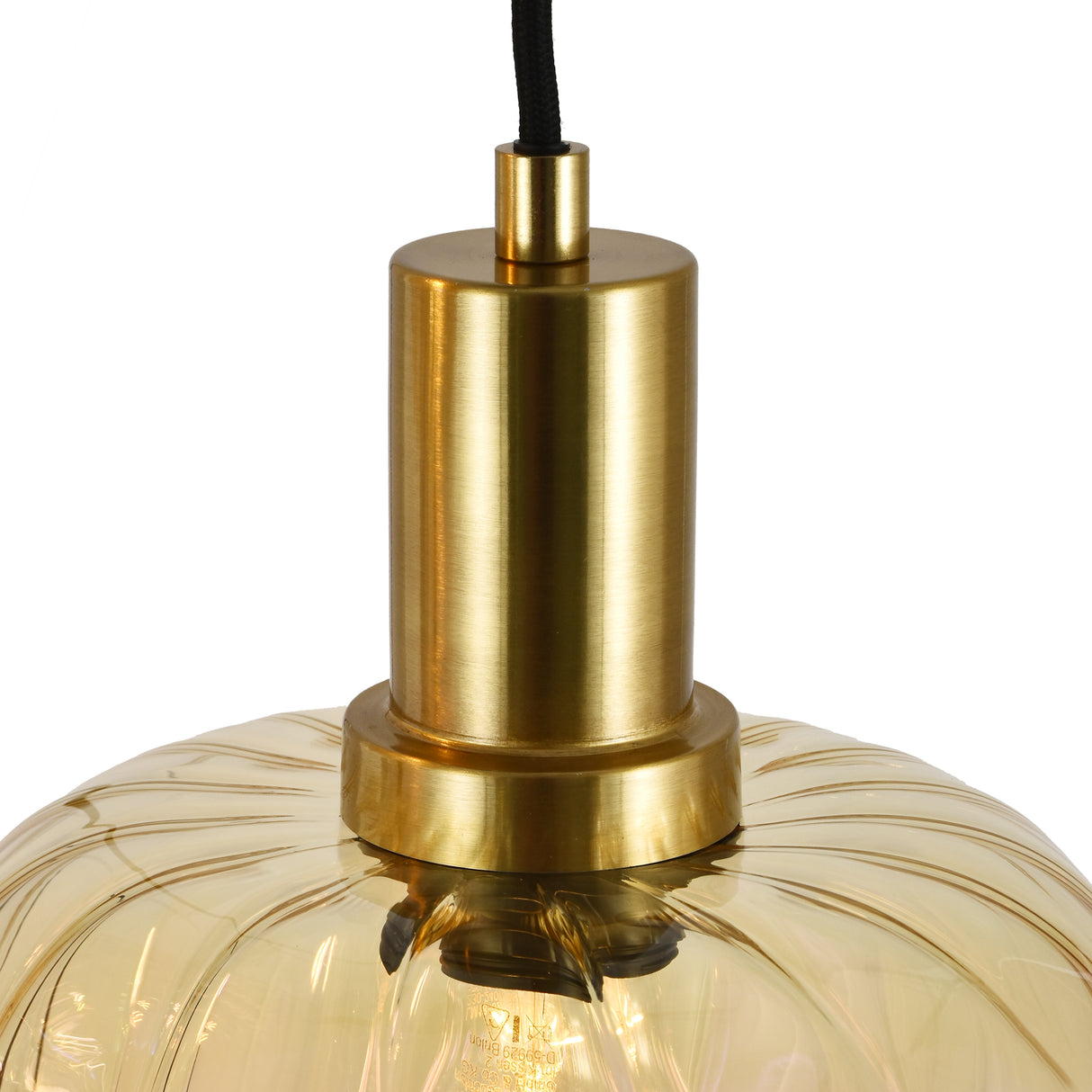 Pendellampe Sort med Messing og Ravfarvet Glas – 3 Lys - Nox