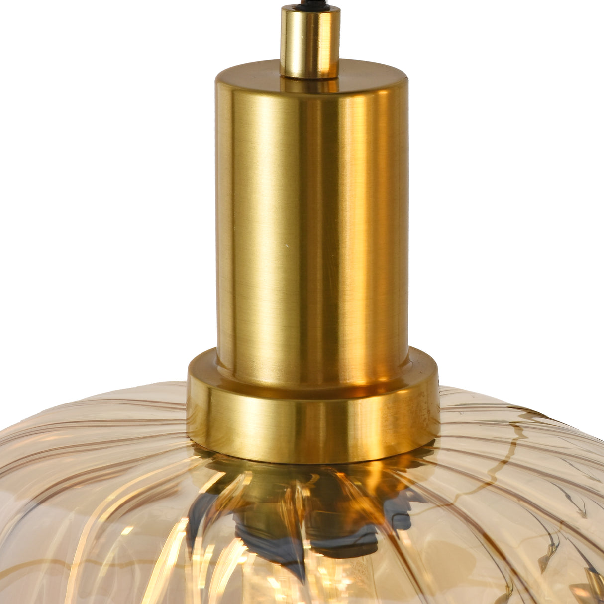 Pendellampe Sort med Messing og Ravfarvet Glas – 5 Lys - Noah