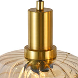 Pendellampe Sort med Messing og Ravfarvet Glas – 5 Lys - Noah