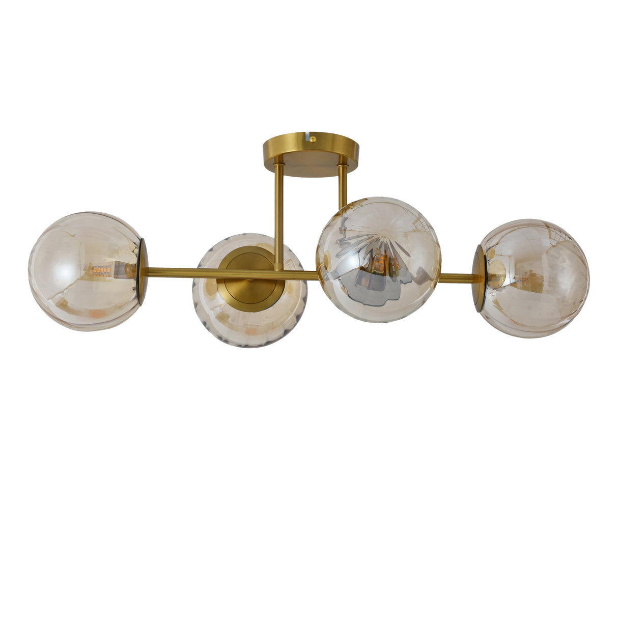 Loftlampe Guld - 4 Ravfarvede Glaskugler - Joy