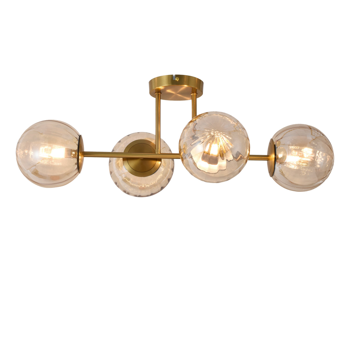 Loftlampe Guld - 4 Ravfarvede Glaskugler - Joy