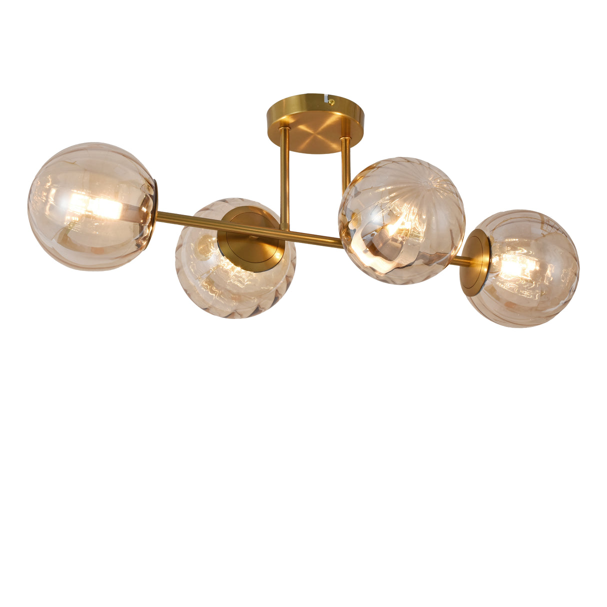 Loftlampe Guld - 4 Ravfarvede Glaskugler - Joy