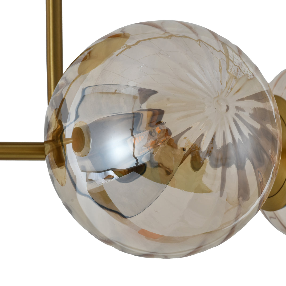 Loftlampe Guld - 4 Ravfarvede Glaskugler - Joy