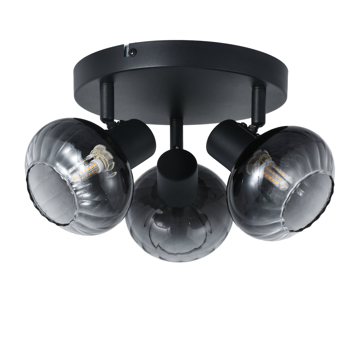 Loftlampe Sort - 3 røgfarvede glaskugler - Yaro