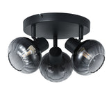 Loftlampe Sort - 3 røgfarvede glaskugler - Yaro