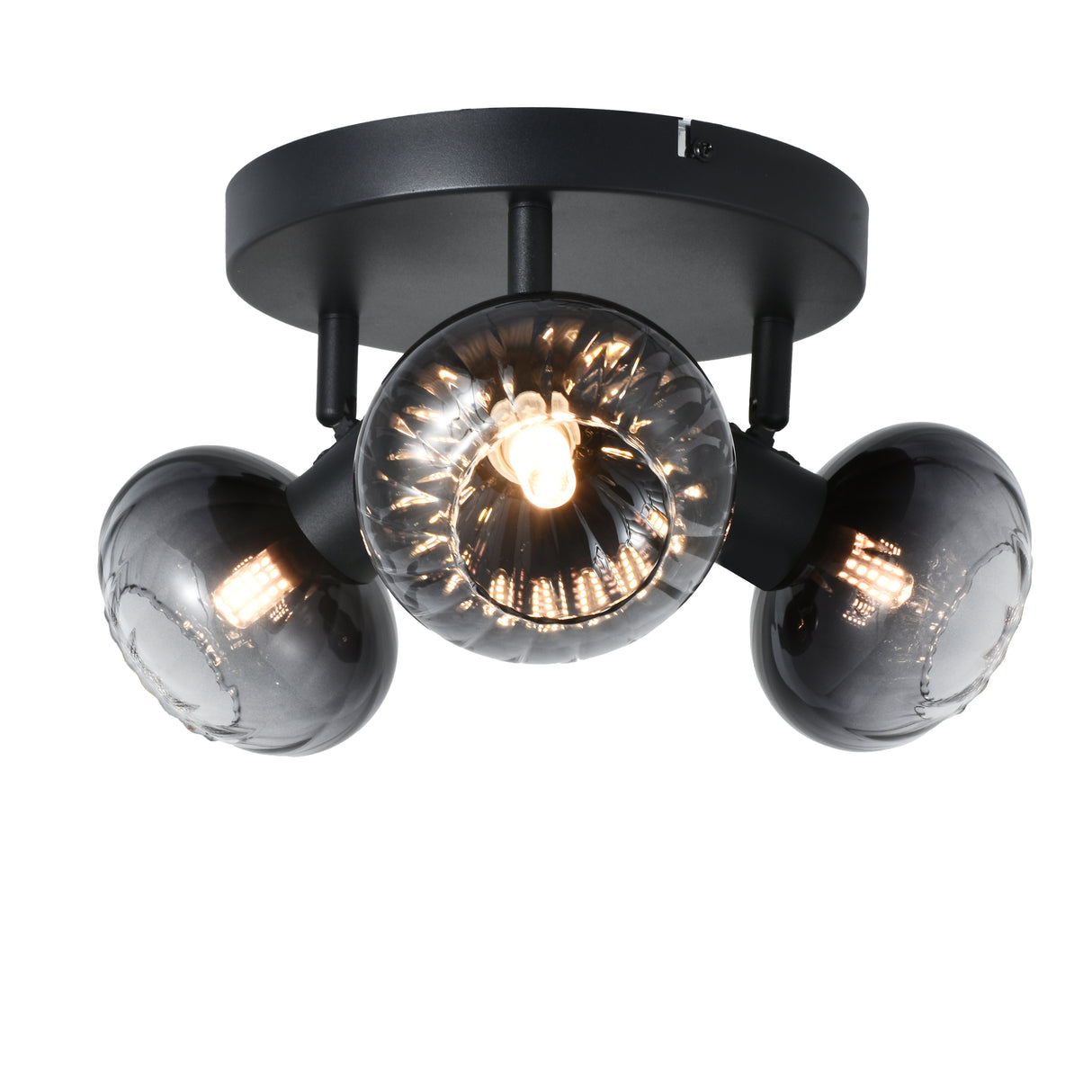 Loftlampe Sort - 3 røgfarvede glaskugler - Yaro