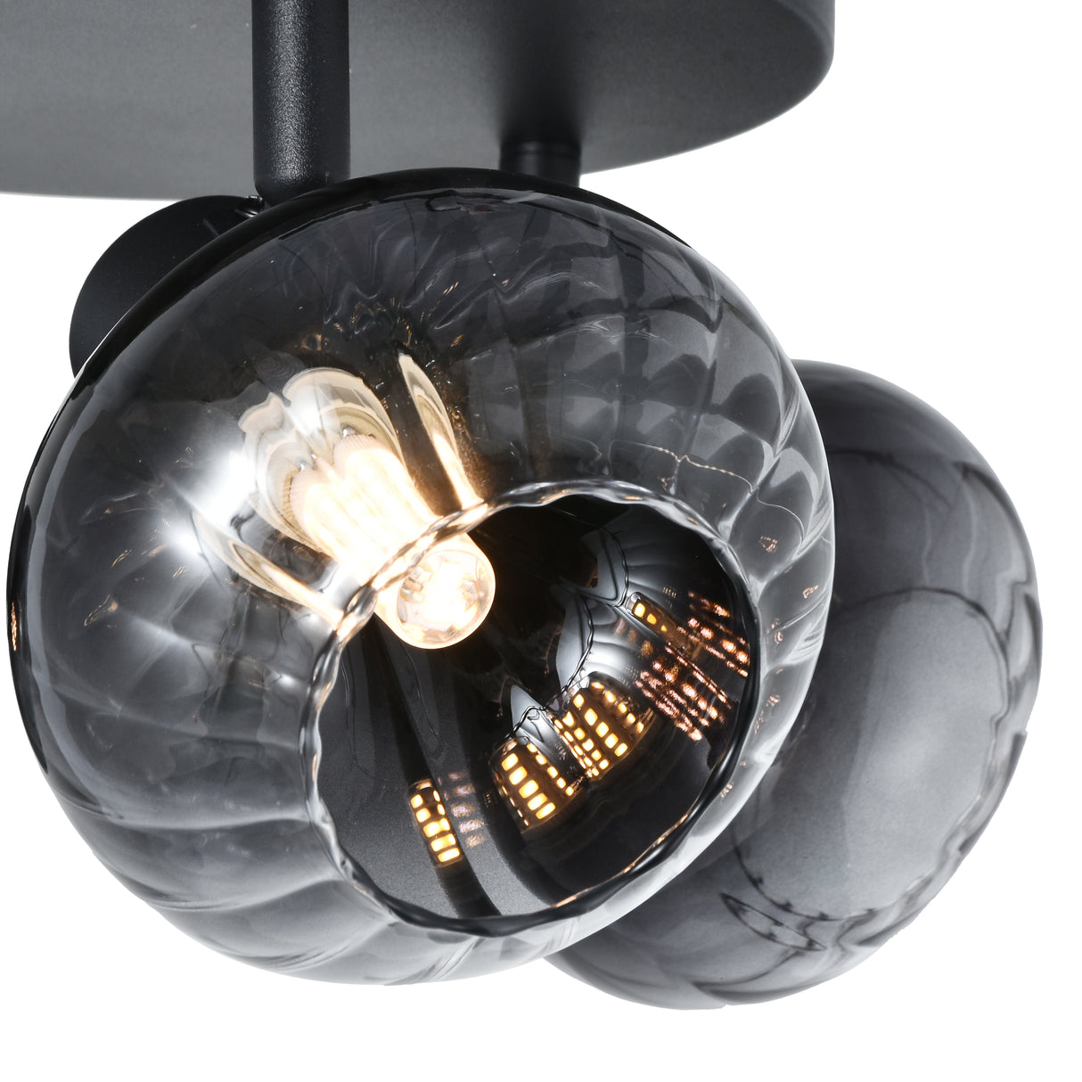 Loftlampe Sort - 3 røgfarvede glaskugler - Yaro