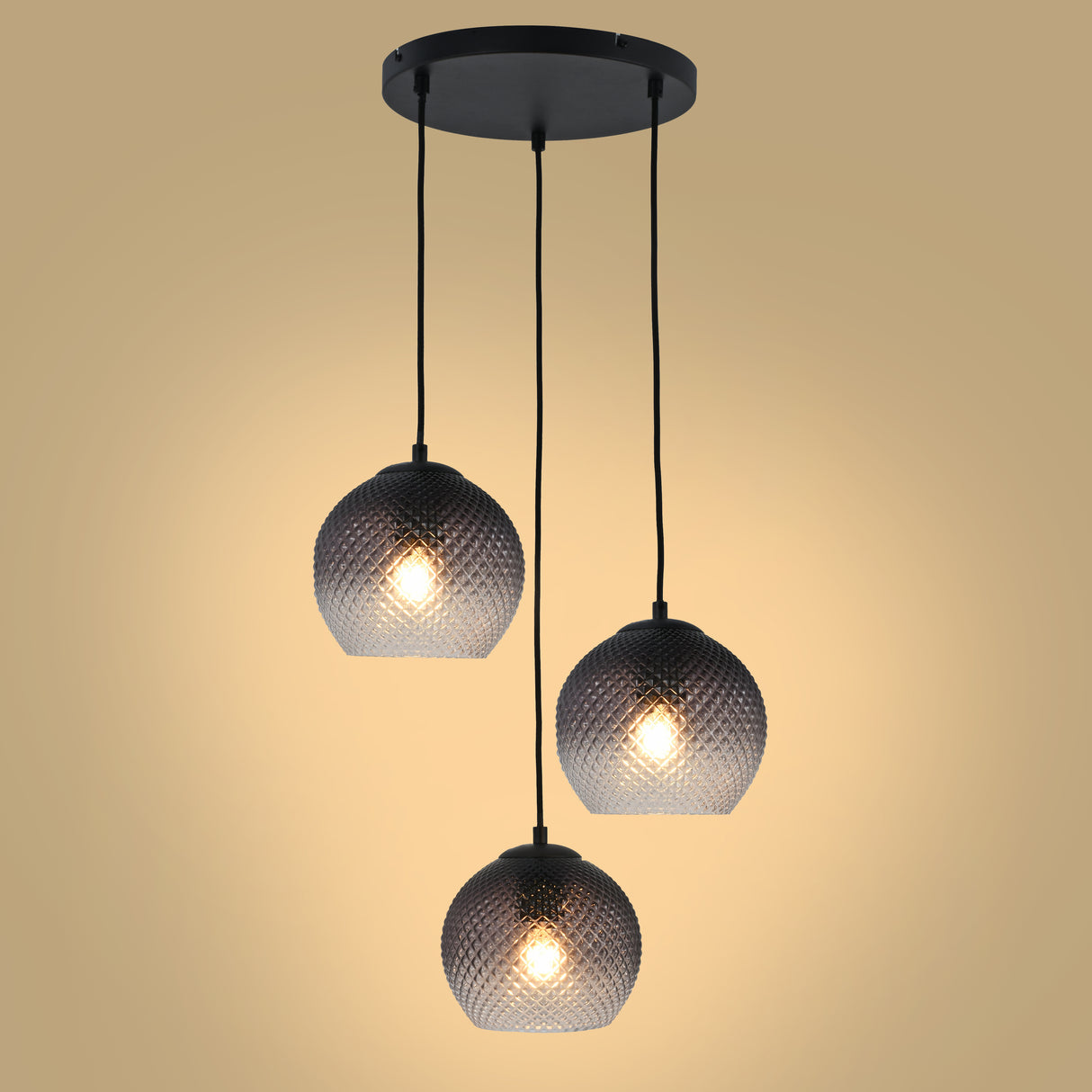 Lisa Pendellampe – 3 Lys – Ribbet Falmet Glas 