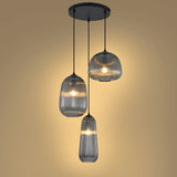 Hængelampe Sort Ribbet Røget Glas – 3 Lys - Arno