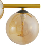 Gouden hanglamp met amber glazen bollen – 9-lichts hanglamp met lange plafondplaat