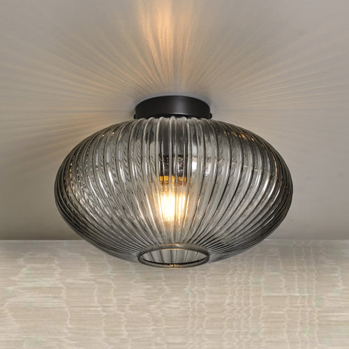 Design loftlampe Rundt Røgfarvet Glas Amelie