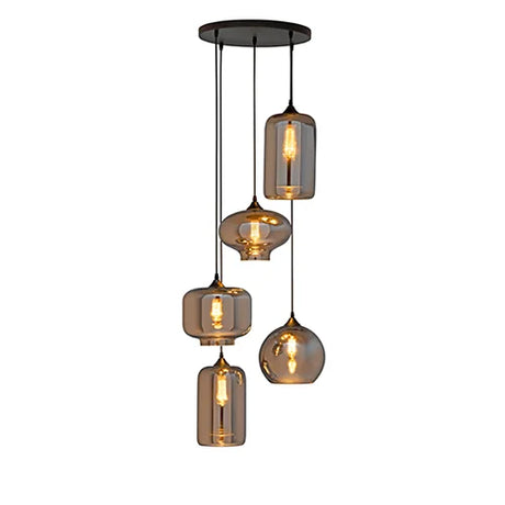 Hanglamp 5-Lichts rookglas industrieel zwart eettafel