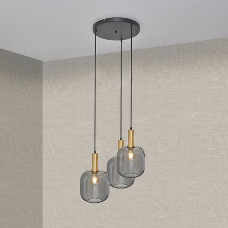 Hanglamp Zwart met Messing en Smoke Glas – 3-Lichts - Aura Trio