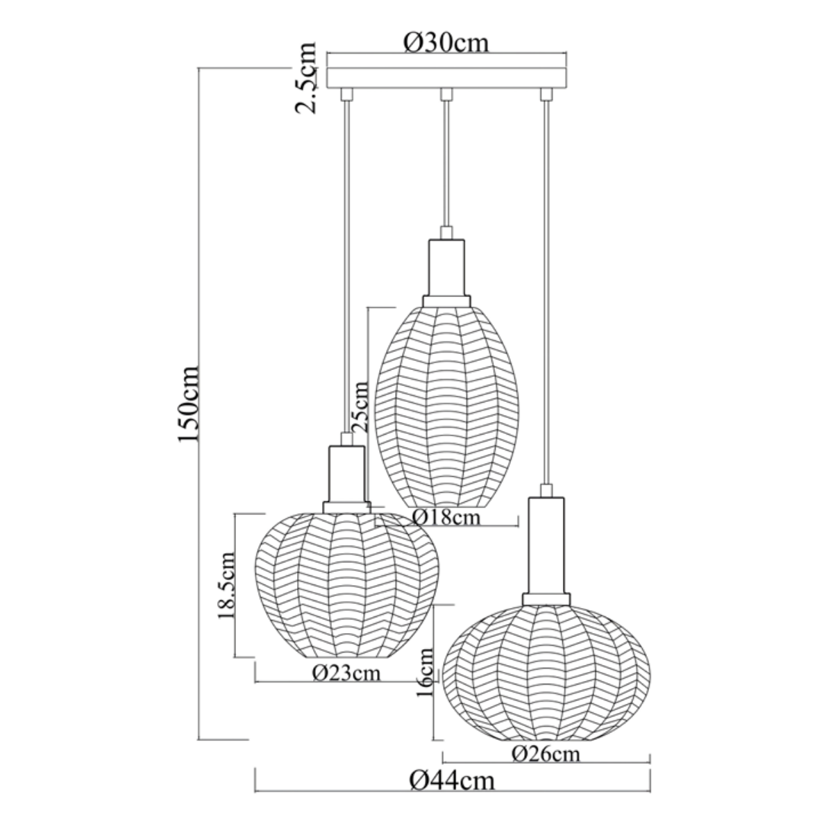 Pendellampe Sort med Messing og Ravfarvet Glas – 3 Lyskilder - Liva