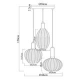 Pendellampe Sort med Messing og Ravfarvet Glas – 3 Lyskilder - Liva