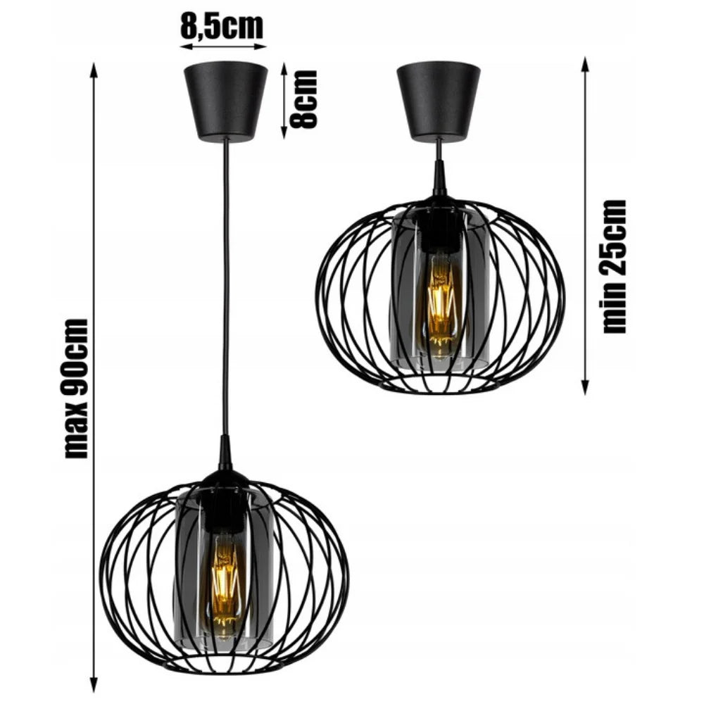 Zwarte hanglamp met smoke glas en draadstructuur design