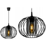 Zwarte hanglamp met smoke glas en draadstructuur design